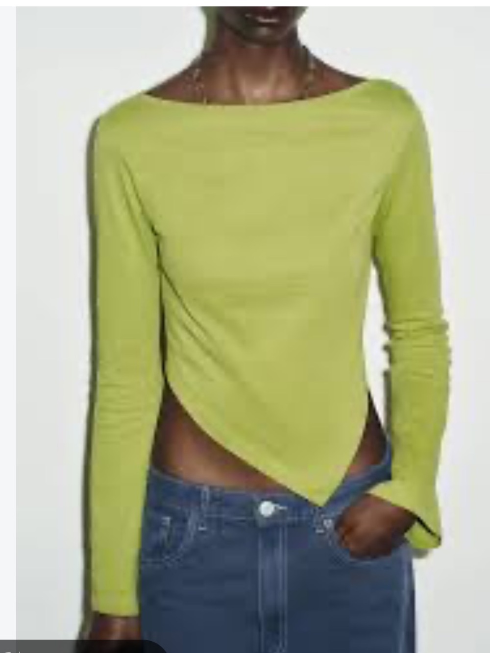 Zara Lime Green Asymmetrical Long-Sleeve Top size small